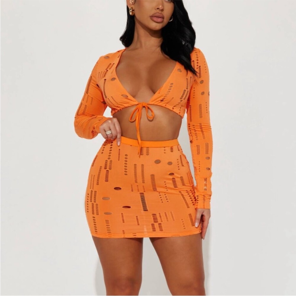 Fashion Nova Orange Black Mini Pencil Skirt